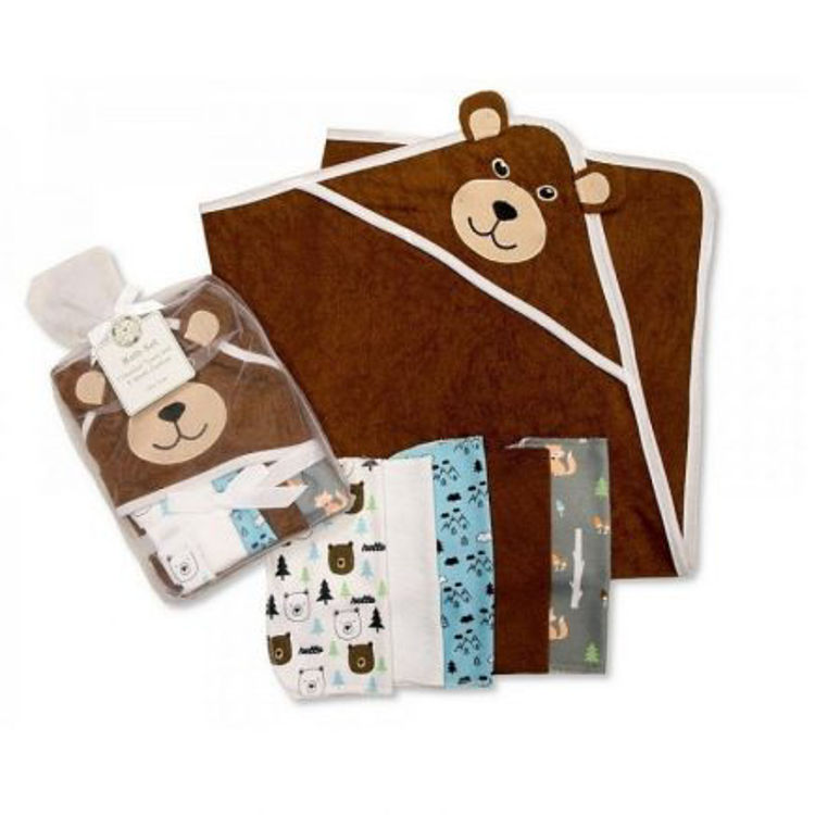 Picture of GP250734: 7341, BABY TEDDY HOODED TOWEL AND 5 WASH CLOTHS SE